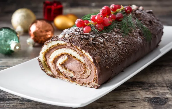 Шары, новый год, шоколад, Рождество, крем, десерт, сладкое, бисквит