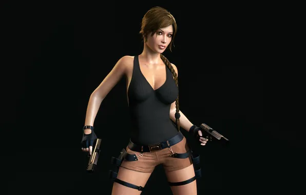 Девушка, пистолеты, шорты, красота, lara croft, tomb raider