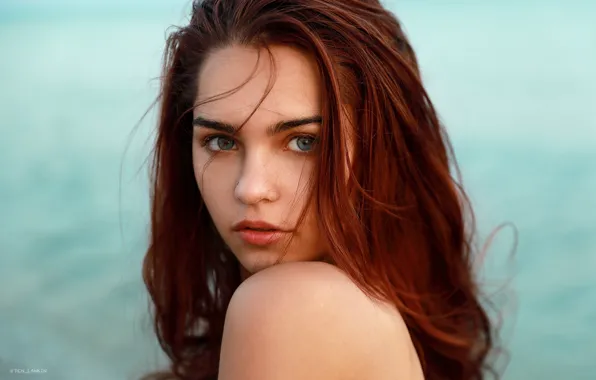 Girl, photographer, blue eyes, model, redhead, Denis Lankin
