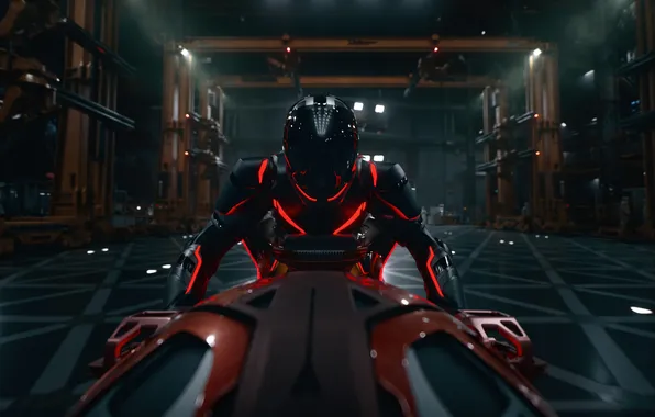 Фантастика, фильм, кадр, шлем, гонщик, Tron: Ares, Трон: Арес