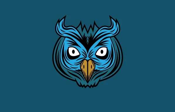 Сова, птица, минимализм, голова, синий фон, owl