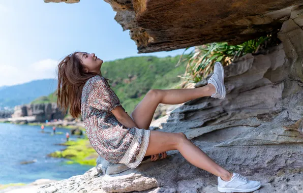 Картинка девушка, платье, ножки, азиатка