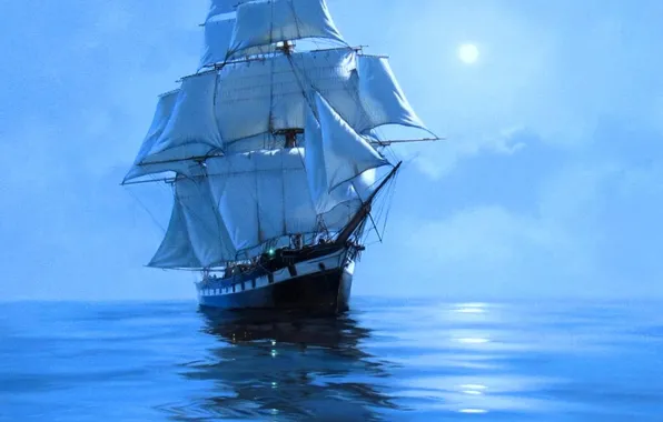 Море, туман, парусник, мгла