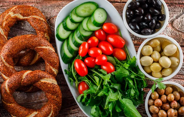 Breakfast, olive, Turkish bagel