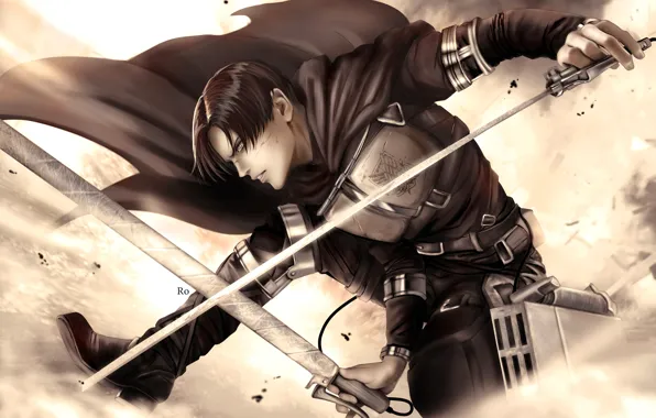 Оружие, движение, аниме, арт, Атака Титанов, Shingeki No Kyojin, Леви Аккерман, Леви