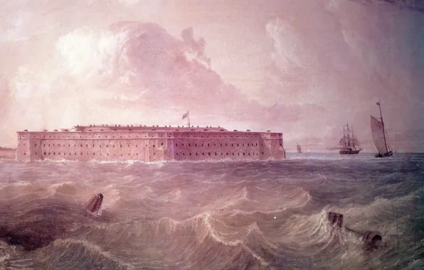 War, fortress, america, illustration, civil, civil war, Harbour, fort