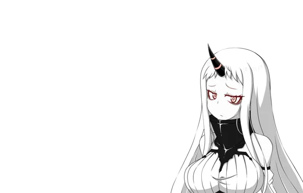 Грудь, девушка, игра, аниме, блондинка, красные глаза, рог, Kantai Collection