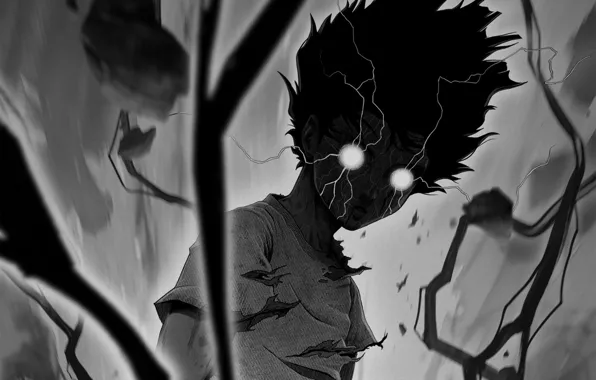 Взгляд, тьма, сила, арт, парень, манга, Mob Psycho 100, Кагеяма Шигео