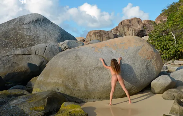 Girl, sexy, ass, beach, long hair, legs, trees, pussy