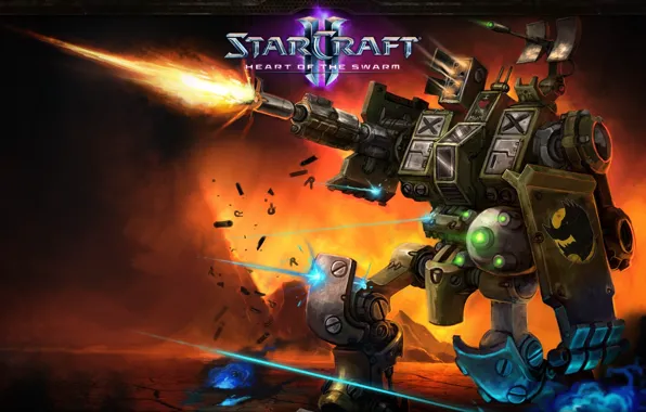 Fire, gun, robot, Starcraft 2, heart, Heart of the swarm, terran