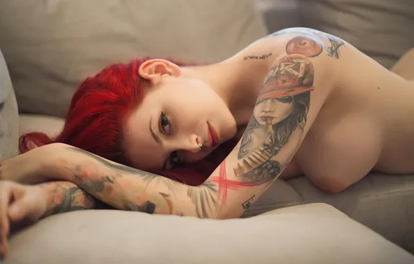 Грудь, взгляд, пирсинг, models, красные волосы, tattoos, redheads, Andreea Rosse