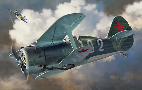 Art, airplane, aviation, Polikarpov, ww2, i-153