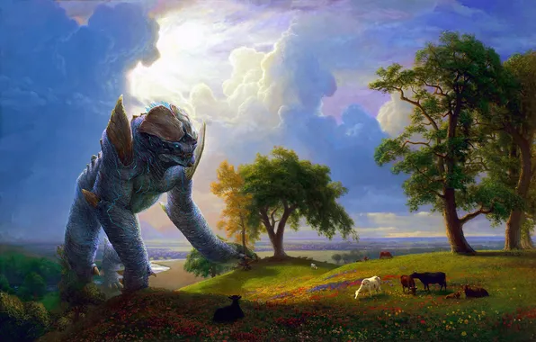 Картинка пейзаж, гигант, art, Kaiju