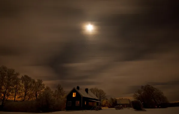 Поле, ночь, дома
