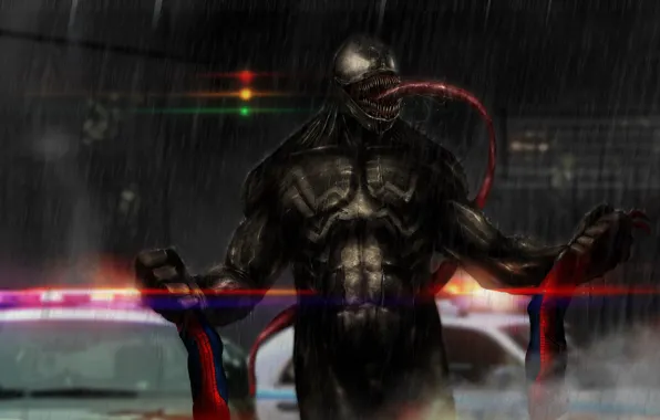 Картинка язык, дождь, светофор, venom, человек паук