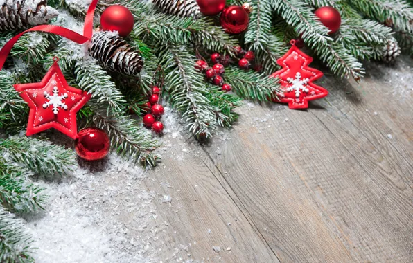 Картинка снег, украшения, елка, Новый Год, Рождество, happy, Christmas, wood