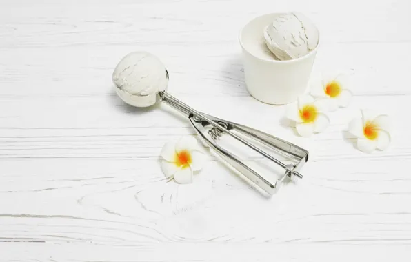 Мороженое, стаканчик, Flowers, wood, ванильное, Dessert