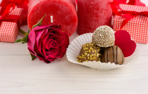 Любовь, подарок, розы, свечи, конфеты, красные, red, love