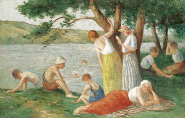 Картина, жанровая, Максимильен Люс, Maximilien Luce, Купание в Рольбуазе