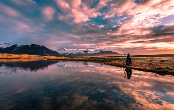 Картинка закат, горы, тучи, природа, озеро, фотограф