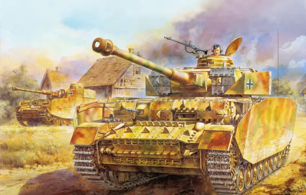 Рисунок, Танк, PzKpfw IV, Немецкий, Panzerkampfwagen IV, Panzerwaffe, 75-мм KwK.40, Средний
