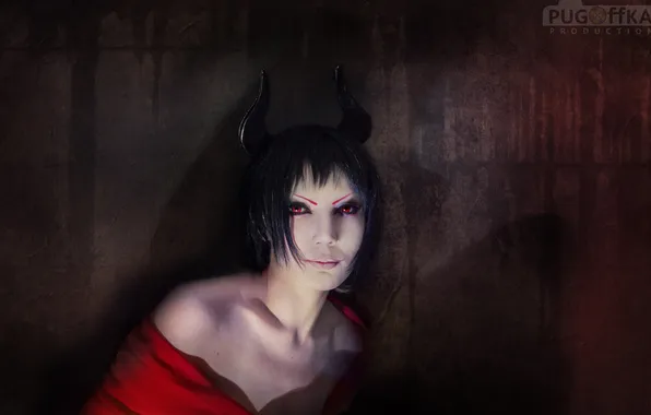 Картинка Девушка, демон, рога, красные глаза