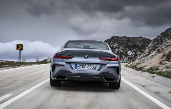 Картинка пасмурно, купе, BMW, Gran Coupe, корма, 8-Series, 2019, четырёхдверное купе