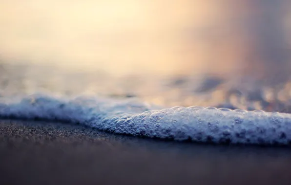 Песок, море, пляж, пена, вода, пузырьки, берег, волна