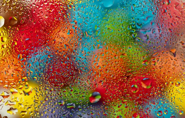 Картинка стекло, вода, капли, шарики, colorful, rainbow, glass, разноцветные