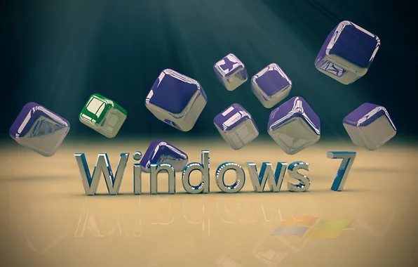 Компьютер, текст, металл, кубик, куб, операционная система, windows. 7