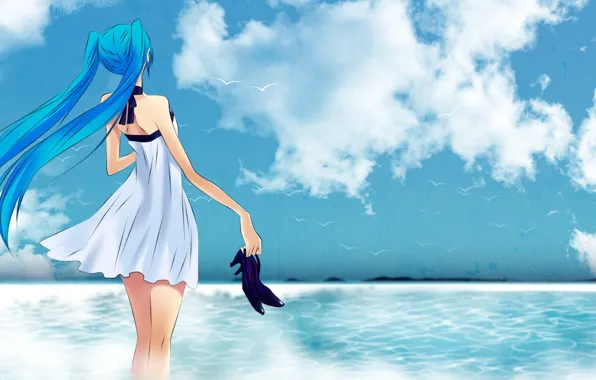 Море, Аниме, Чайки, Hatsune Miku, Хатсуне Мику