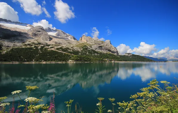 Горы, озеро, отражение, Италия, Italy, Lago Fedaia