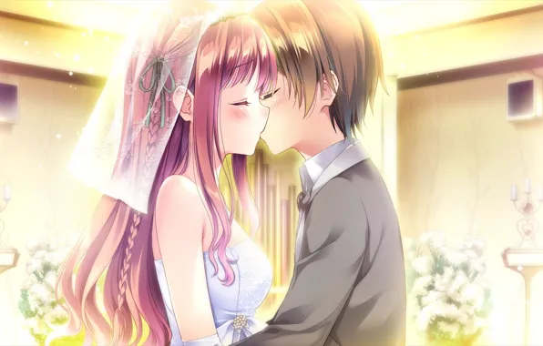 Поцелуй, арт, двое, omoi o sasageru otome no melody