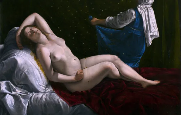 Девушка, Картина, Кровать, Обнажена, Даная, Артемизия Джентилески, Artemisia Gentileschi, Итальянская художница