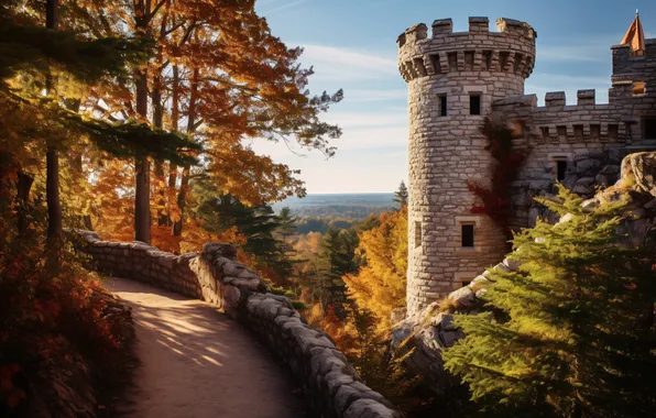 Осень, замок, landscape, autumn, castle, ancient