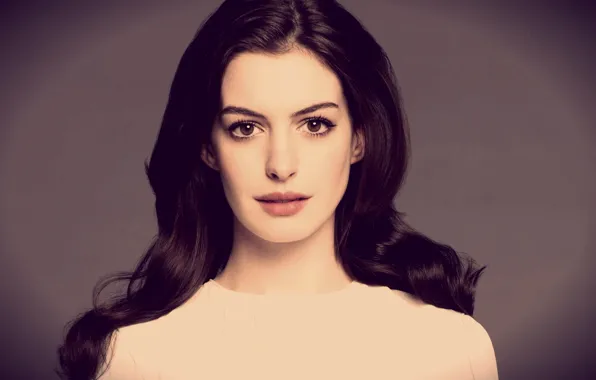 Картинка взгляд, лицо, актриса, anne hathaway, уложенные волосы, энн хэтуэй