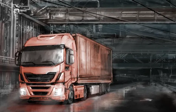 Game, night, truck, ETS2