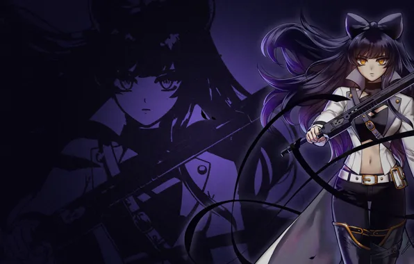 Девушка, аниме, арт, тёмный фон, RWBY, Красный Белый Чёрный Жёлтый