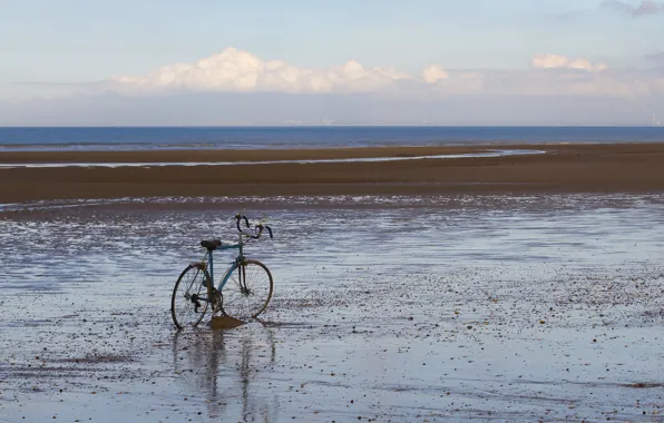 Картинка море, пляж, велосипед