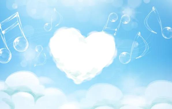 Картинка облака, ноты, сердечко, мелодия