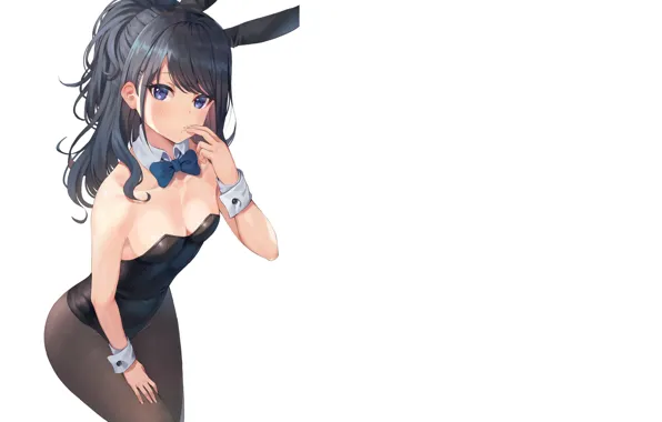 Girl, sexy, pretty, tights, nets, bunny girl, Thinking, black outfit