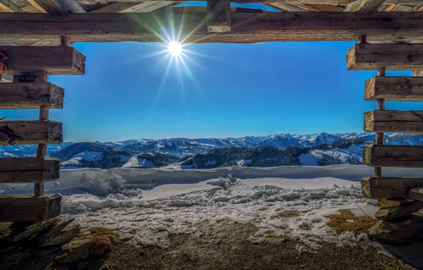 Картинка солнце, снег, горы, вершины, Австрия, панорама, Austria, Тироль