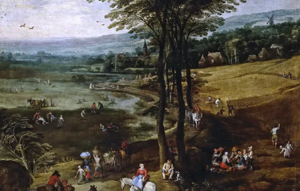 Картинка пейзаж, картина, Ян Брейгель старший, Вид Фламандской Глубинки