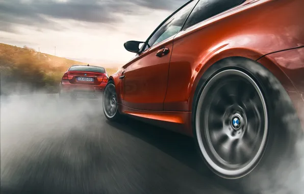 BMW, Orange, Car, Smoke, Sport, Wheels, Drifting