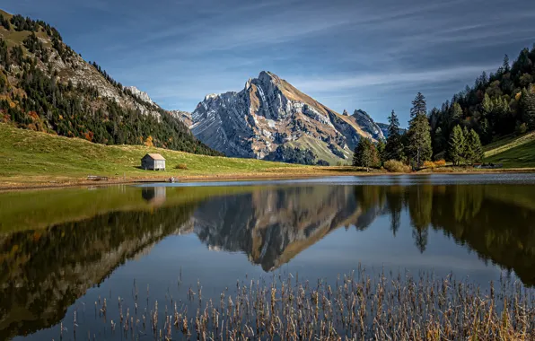 Горы, озеро, отражение, Швейцария, Альпы, вершина, Switzerland, Alps