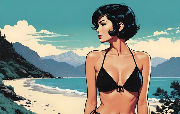 Картинка Escape, Woman, Beach, Retro, Stylish