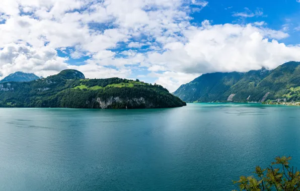 Небо, облака, горы, озеро, Швейцария, Lake Lucerne