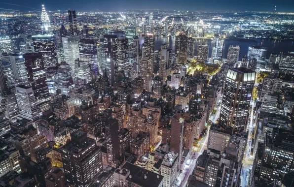 Картинка ночь, город, огни, вечер, США, Нью Йорк