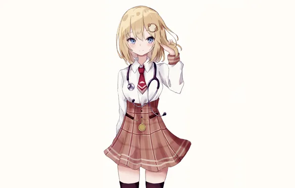 Girl, sexy, school uniform, thighhighs, anime, beautiful, short hair, purple eyes