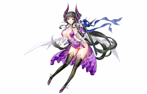 Girl, fantasy, sexy, cleavage, thighhighs, long hair, dress, boobs